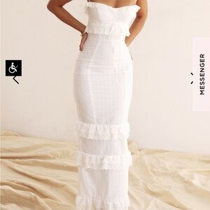 White Lace Maxi Dress M commense Back Zip Spaghetti Straps Cotton Polyester R172